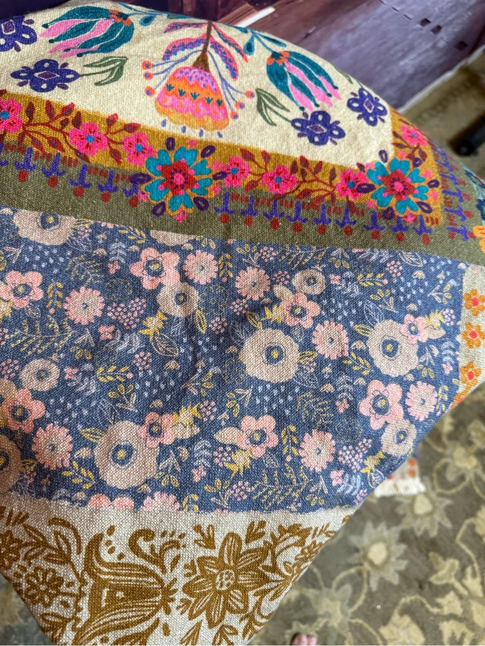 Natural Life Cotton Sofa Couch Cover Colorful Floral Fringe Multicolor